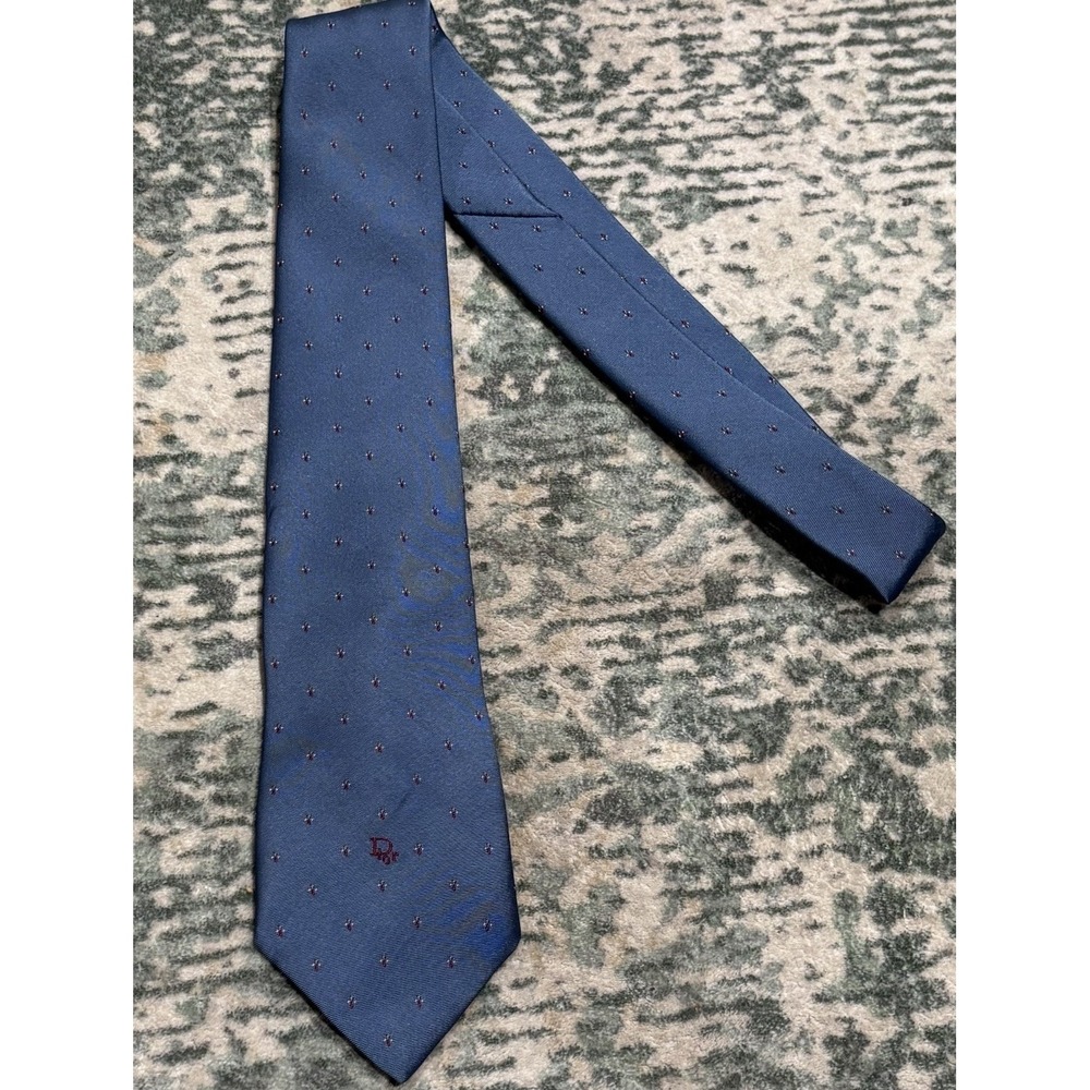 Vintage Christian Dior Monsieur Tie Blue Red Geometric Dot Silk Polyester